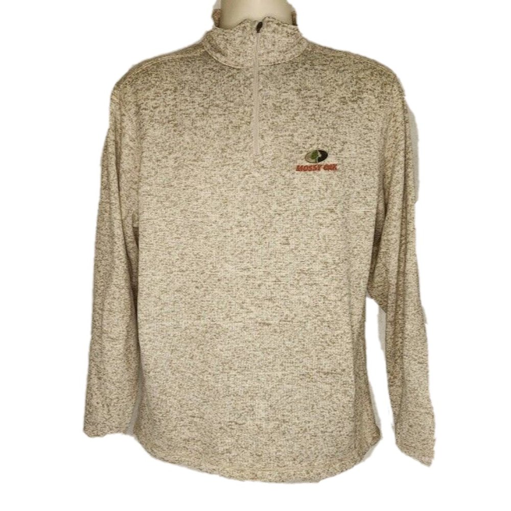 Mossy Oak Mens Large 1/4 Zip Fleece Pullover Sweater Long Sleeve Brown/Grey